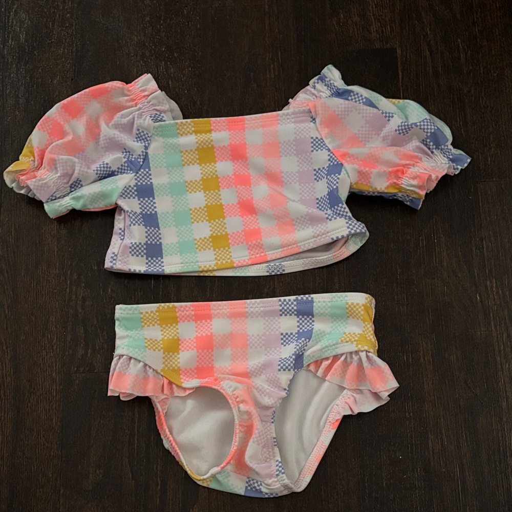 Cat & Jack Multicolor Plaid Kids Swim Bikini